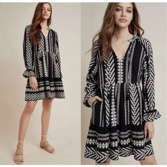 Anthropologie Maeve Dominique Tunic Dress Size S Boho Tribal Resort Comfy Tiered - Picture 1 of 16